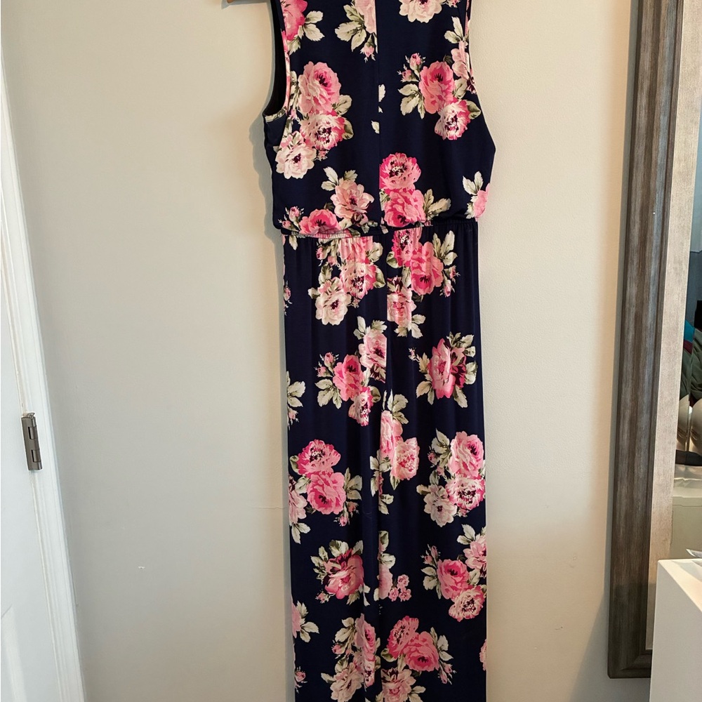 Three Hearts Navy Maxi Dress with Pink Floral Print - Picture 2 of 2